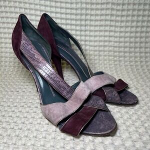 ELMAN Venezia Made‎ in Italy Women's Burgundy Suede Snakeskin Heels Size 39